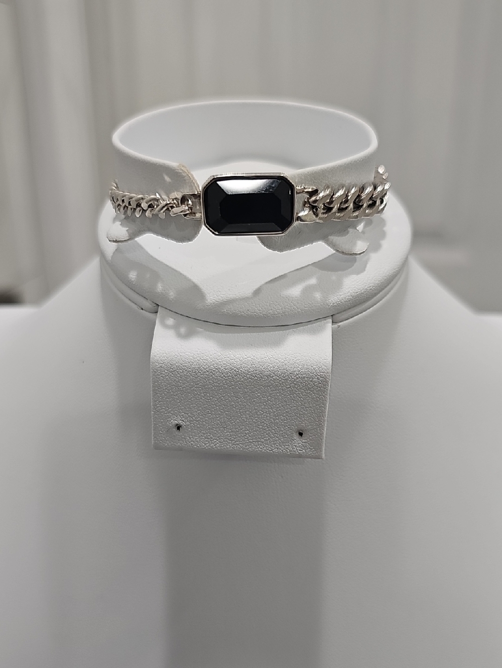 Sterling Silver Chain Bracelet with Black Onxy Gem